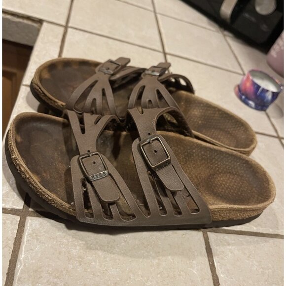 Birkenstock Granada Sandals Leather Slide Open Toe Brown Women's 37 EU, 6.5 US - Picture 3 of 8